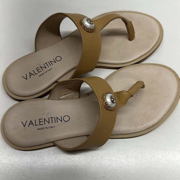 Valentino Atena Thong Sandals Shoes Open Toe Sandal Leather Pearl Tan Brown 6 - Picture 3 of 7